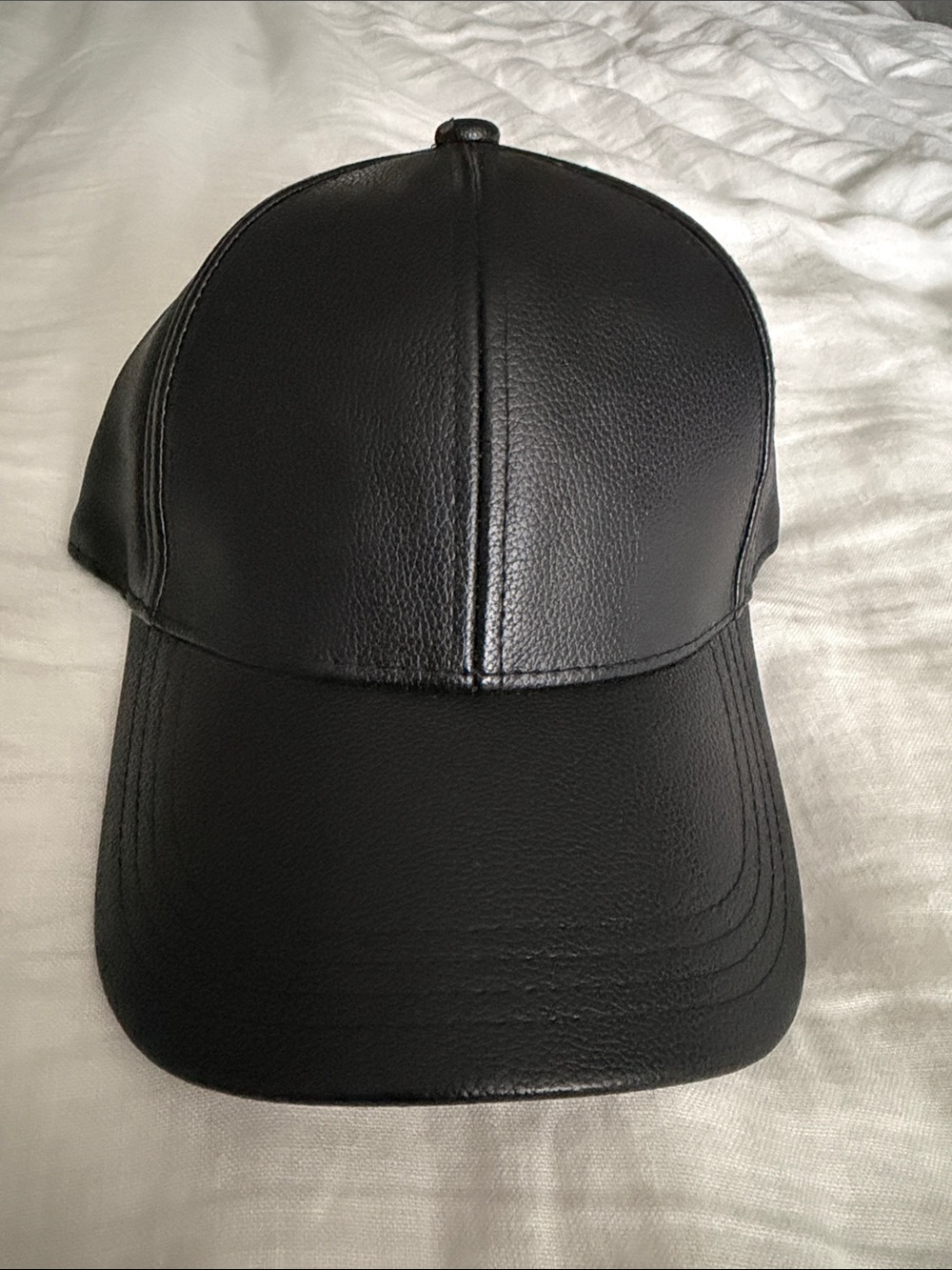 Black Faux Leather Baseball Cap - women’s hat